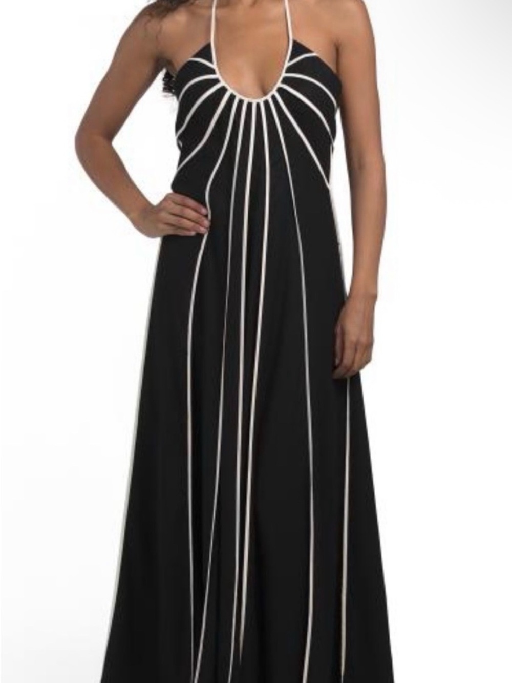 NWT Parker Rich Black Linen Blend Piping Halter Maxi Dress Size 8 & 14.